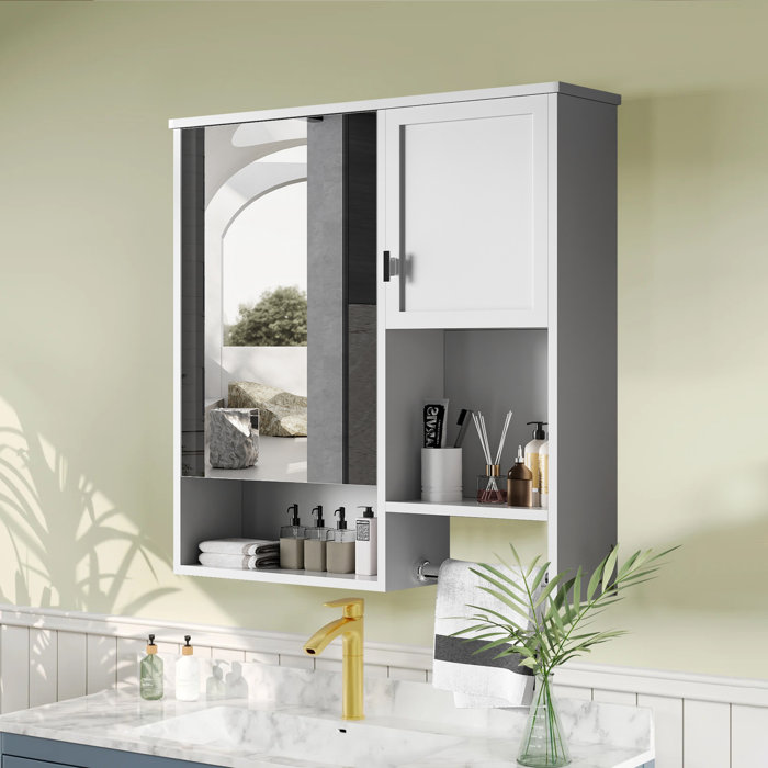 Ebern Designs 29" X 28" Modern Wall Mounted Bathroom Storage Mirror ...